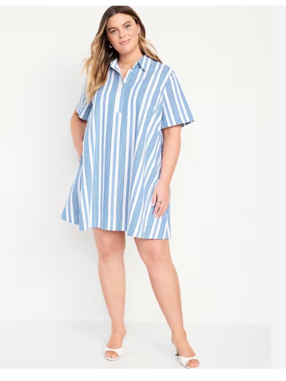Old Navy Blue and White Striped 100% Cotton Shift Dress Size M Petite